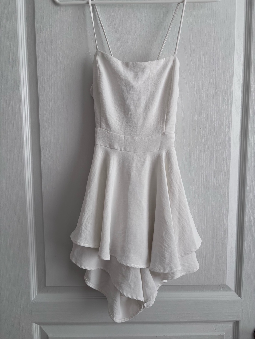 White Spaghetti Strap Ruffle Romper